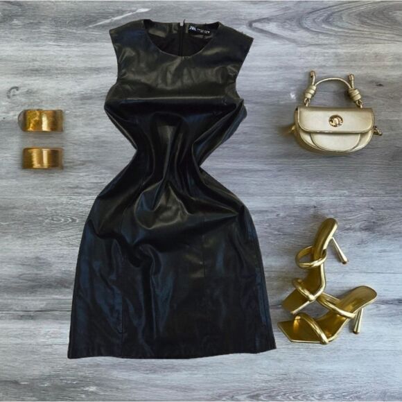 ZARA NWT FAUX LEATHER DRESS ZARA black ⚫️ - Picture 1 of 8